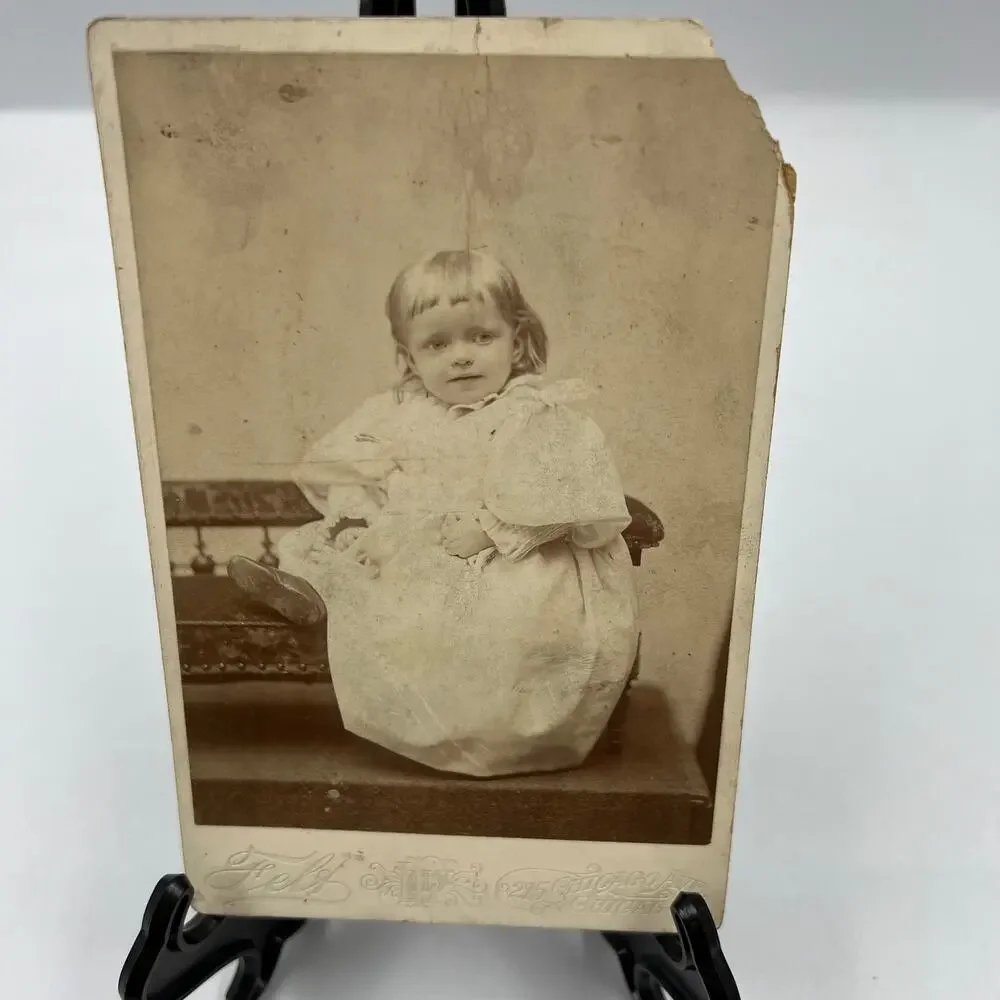 Antique Mounted Black White Photo Gown Baby 1800's 215 East Chicago Avenue